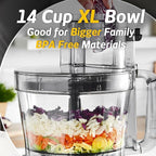 14-Cup French-Fry-Cutter Large Food-Processor - Large Feed Chute, Grey Color, Cheese Shredding, Meat Chopping, Shredding and Slicing, Mixing and Doughing, for Home Use