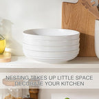 HAPPY KIT Stoneware 9'' Pasta Bowls, 42 Oz Large Salad Bowls Set of 4, Serving Bowls Perfect for Dessert, Soup, Fruit, Noodle, Granite White