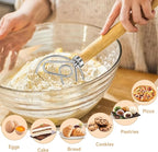 Danish Dough Whisk Dutch Bread Mixer Stainless Steel Hook Wooden Handle Baking Tools for Sourdough Pizza Pastry Cake Batter Making