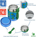 Bento Lunch Box Set for Kids with 10oz Soup Thermo, Leak-Proof Lunch Containers with 4 Compartment, Kids Thermo Hot Food Jar and Insulated Lunch Bag for Kid to School,BPA-Free(Dragon)