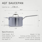 Made In Cookware - 4 Quart Stainless Steel Saucepan with Lid - 5 Ply Stainless Clad Sauce Pan - Professional Cookware - Crafted in Italy - Induction Compatible