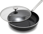 Orfeo 3QT Nonstick Saute Pan with Lid, Made in Italy, Diamond Ceramic PFAS-Free Cookware, Induction Ready, Scratch Resistant, Laser-Fused Surface for Durability, Dishwasher Safe, Black
