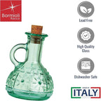 Bormioli Rocco Set Of 2 Country Home Olivia Oil Bottle, 7-ounce Cruet With All Natural Cork Lid, Blue-green Tinted Star Glass, Elegant And Floral Design, Made In Italy.