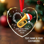 Customized Tuba Player Christmas Glass Ornament 2025, Personalized Tubaist Xmas Ornament with Text Name & Year, Tuba Instrument Christmas Tree Ornaments, Gifts for Men Women Music Lovers