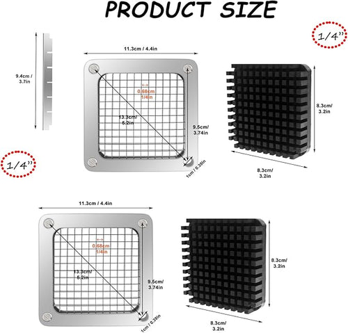 2Pcs 1/4''Replacement Chopper Blade, Commercial Vegetable Chopper Dicer Stainless Steel Blade and Pusher Block for Fruit Cutting Machine Tomato onion French Fries Cutter