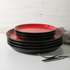 Stone Lain Albie Stoneware 32 Piece Dinnerware Set, Plates and Bowls Sets, Dish Set for 8, Red and Black, Microwave & Dishwasher Safe