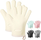 MAD SHARK Silicone Oven Mitts Heat Resistant 450 Degrees,Waterproof & Non-Slip Oven Gloves with Fingers,Cotton Lined Silicone Oven Gloves Kitchen Mitts for Baking Cooking Barbecue,Women,Oven (White)