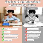 Stainless Steel Snack Containers with Silicone Lids - 2 Compartment Metal Bento Lunch Box, Leak-Proof Reusable Lunch Meal Prep Containers with 2 Forks for School, Office, Travel (Blue+Pink, 2 Pack)