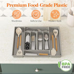 Lifewit Silverware Organizer, Plastic Kitchen Utensil Drawer Tray, Cutlery Flatware Storage Holder for Spoons Forks Knives, 20 x 16 Inches, 8 Compartment, Gray