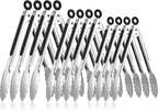 12 Pcs Stainless Steel Serving Tongs for Cooking, 7" 9" 12" Heavy Duty Metal Lockable Kitchen Salad Tongs Small Grill Tong for Food, BBQ, Toaster, Non-slip Grip