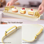 Serving Tray with Handles Set of 3 Rectangular Large Serving Platters 16.5/14.9/13.2 Inch White Plates for Dinner, Party, Entertaining, Cream Gold