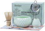 Matcha Whisk Bowl Set, 7PCS All-in-One Japanese Tea Set Includes Matcha Bowl with Spout, Bamboo Whisk (Chasen) with Stand, Scoop, Sifter, Complete Kit for Ceremony, Gift for Matcha Tea Lovers(Green)