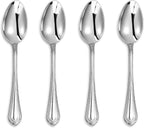 KEAWELL Pearl Edge 4-Piece Premium Spoon Set, 18/10 Stainless Steel, Fine Silverware Spoons with Refined Bead Design, Brightly Polished, Dishwasher Safe (Silver, 6.4" Teaspoons)