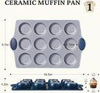 BRONYPRO Ceramic Muffin Pan,12-Cup Nonstick Aluminized Steel Cupcake Pans, Healthy Non-Toxic Ceramic Coating Muffin Tin, 1 Pack Cup Cake Pans for Baking Blue