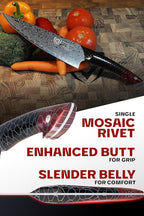 Dalstrong 8 in Chef Knife - Scorpion Series - Exclusive Japanese V12 Ultra™ Steel - Black Damascus - Black & Red Honeycomb Resin Handle - w/ 8 inch chef knife sheath