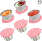 6x2.7 Oz Salad Dressing Container to Go,Handy Leakproof Stainless Steel Meal Prep Containers Reusable,Sauce Containers for Lunch Box, Picnics, Travel, Office and Kitchen Storage-Pink