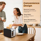 2 Slice Touch Screen Toaster, Stainless Steel Toaster with Wide Slots for Bagels and Bread, Reheat/Defrost/Cancel Functions, Removable Crumb Tray, Matt Black