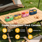 4 Pack Silicone Snack Containers with Lids, Double Compartment Snack Containers for Sauce, Reusable Silicone Food Storage Box for School Lunch Office Travel