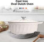 Enameled Oval Dutch Oven Pot with Lid, 7 QT Cast Iron Dutch Oven with Dual Handles for Cooking, Bread Baking, Frying, Non-stick Enamel Coated Oven (White)