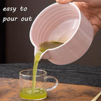 Matcha Whisk Set, 5 Pcs Matcha Kit for Matcha Lovers - Matcha Bowl with Spout, Matcha Whisk and Holder, Bamboo Matcha Scoop and Stainless Steel Sifter, Pink Ceramic Matcha Set