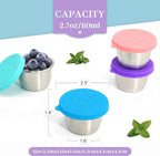 6x2.7 Oz Salad Dressing Container to Go,Handy Leakproof Stainless Steel Meal Prep Containers Reusable,Sauce Containers for Lunch Box, Picnics, Travel, Office and Kitchen Storage