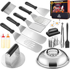 Griddle Accessories for Blackstone with Smashed Burger Press,19Pcs Griddle Accessories kit for Hibachi, Enlarged Grill Spatula, Salt and Pepper Shakers, Grill Black Tools Set