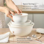 Hasense Ceramic Mixing Bowls, 2.1/1.5/1.0/0.5 Qt, Nesting Bowls for Cooking, Baking, Serving Dishes for Salad, Fruits, Popcorn, Dishwasher & Microwave Safe, Set of 4, Clay-Infused White