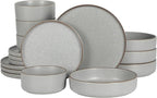 Gibson Elite Gelston Stoneware Matte Reactive Glaze 16 Piece (Service for 4) Plates and Bowl Dinnerware Set - Grey