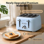 LONGDEEM 4-Slice Toaster 1.5" Extra Wide Slot Stainless Steel with High Lift Lever, 6 Presets & Bagel/Defrost/Cancel Function, Removal Crumb Tray, Under Base Cord Storage, Blue