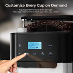 Drip Coffee Maker with Grinder Built In, 10-Cup Grind and Brew Coffee Machine, Programmable with Brew Strength, Permanent Filter, Glass Carafe, 50oz Water Reservoir, Ideal for Home/Office, Black