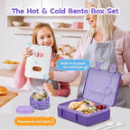 Bento Lunch Box Kids and 9oz Soup Thermos – 5.5-Cup Leakproof Kids Bento Box with Ice Pack & 9oz Insulated Food Jar – Hot & Cold Food Lunch Container for Boy Girl School, Purple Set