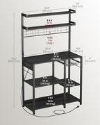 VASAGLE Bakers Rack with Power Outlet, 35.4 Inches Microwave Stand, Coffee Bar, 4 AC Outlets, with Adjustable Shelves, 8 S-Hooks, Basket, Spice Racks, Charcoal Gray and Ink Black UKKS031B22