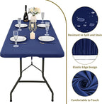 6 Pack Stretch Fabric Table Top Cap Cover, fits 8' Tables, Spandex Table Covers Washable Elastic Rectangle Tablecloth Protector for Indoor Outdoor Party Picnic Wedding, Navy Blue, 30" W x 96" L