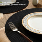 FunWheat Round Braided Placemats Set of 6 Place mats for Dining Tables Woven Heat Resistant Table Mats 15 inch (Black,6pcs)