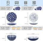 Selamica Ceramic Plates and Bowls Sets, 32 Pieces Dinnerware Sets for 8, Scratch Resistant Embossed Dishes Set for Family Gatherings, Dishwasher & Microwave Safe, Dark Blue