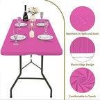 10 Pack Fitted Tablecloth for 6 Foot Rectangle Tables, Hot Pink Elastic Outdoor Picnic Table Cover, Washable Stretch Folding Table Cloths 6 ft for Camping Party Patio Kitchen Banquet, 30" W x 72" L