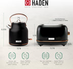 Haden Heritage 1.7 Liter Stainless Steel Electric Water Kettle Bundled with 2 Slice Wide Slot Stainless Steel Toaster, Black & Copper