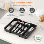 Lifewit Silverware Drawer Organizer, Expandable BPA Free Utensil Tray for Kitchen, Adjustable Flatware and Cutlery Holder for Spoons Forks Knives, Plastic Kitchen Organizers and Storage, Black