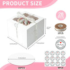 6x6x5 Cake Box, 28 Sets White Cake Box with Window ＆ 28Sets 6" Cake Round Boards, 6inch Cake Containers. (White, 665inch/28pcs)