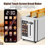 Touch Screen Toaster 2 Slice, Stainless Steel Toasters Digital Timer 2 Slot Toasters, 6 Shade Settings 6 Bread Types for Bagel,Defrost（304 Stainless Steel）