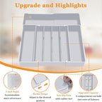Silverware Drawer Organizer for Kitchen - Adjustable Utensil Holder Drawer Organizer, BPA Free Flatware and Cutlery Tray, Expandable Plastic Storage for Spoons Forks Knives, Grey