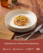 famiware Star 8.25" Pasta Bowls, Large Dinner Bowls Set of 6, Salad Bowl Plates, Shallow Bowls for Eating, White