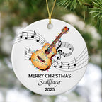 Custom Text Year Name Guitar Player Ceramic Christmas Ornament, Unique Guitar Instrument Ornament Gift for Guitarist Grandparent Dad Mom Brother Sister, Personalized Guitar Musical Ceramic Ornaments