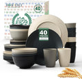 Homienly Kitchen Wheat Straw Dinnerware Set 40 PCS - Dinner Plates, Cereal Bowls, Wheat Straw Cups Set, Microwave and Dishwasher Safe Dishes Set, Unbreakable Dish Set for Party, Outdoor(Grey Stone) by Homienly
