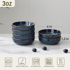 famiware Nature Ceramic Soy Sauce Dish, Dipping Bowls Set of 6, 3 oz Dipping Sauce Bowls/Dishes/Cups/Plates, Small Serving Bowls for Side Dishes, Condiments, Sushi, Appetizer, Dessert, Midnight Blue