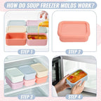 6 Packs 1 Cup Silicone Soup Freezer Molds with Lid Silicone Soup Freezer Trays Rectangle Reusable Food Preserving Tray Freezing Sauces Stews(Multiple Color)