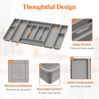 Lifewit Silverware Organizer, Plastic Kitchen Utensil Drawer Tray, Cutlery Flatware Storage Holder for Spoons Forks Knives, 32 x 16 Inches, 12 Compartment, Gray