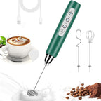 Milk Frother Handheld for Coffee, Electric Whisk 3 Speed Adjustable, Drink Mixer with Stainless 3 Whisks, Rechargeable Hand Frother Wand, Foam Maker for Latte Cappuccino Hot Chocolate Egg Green
