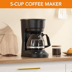 Compact 5-Cup Programmable Drip Coffee Maker — the essential coffee machine with Digital Clock, 24-hour Timer, Auto Shut-Off, and a Removable Filter Basket for Home & Office.
