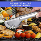 Patelai 4 Pieces Christmas Stainless Steel Silver Serving Utensils Set 8.7" Large Spoons and Slotted Spoon 9.45" Tong 9" Forks Flatware Wedding Party Buffet Banquet Cooking Kitchen Catering